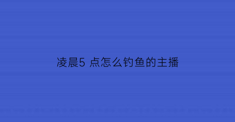 凌晨5 点怎么钓鱼的主播